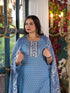 Women Plus Size Blue Pure Cotton Kurta Set With Dupatta